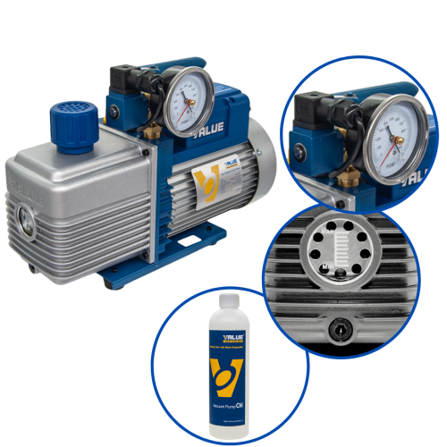 Pompa próżniowa VALUE VE2100NSV 283 l/min dwustopniowa z elektrozaworem i wakuometrem