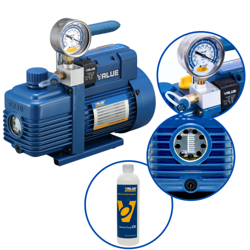 Pompa próżniowa VALUE V-i120SV jednostopniowa  z elektrozaworem i wakuometrem