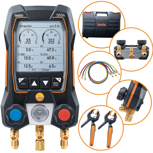 Elektroniczna oprawa zaworowa Testo 550s z wężami i sondami temperatury Testo 115i